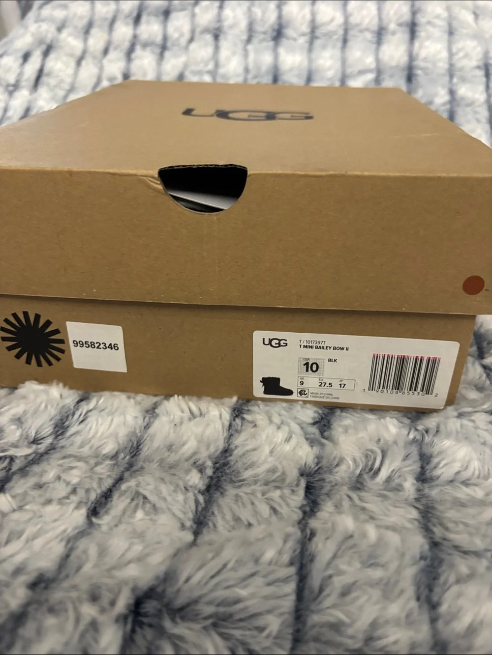 UGG Kids Black Mini Bow Boot with Fur Trim